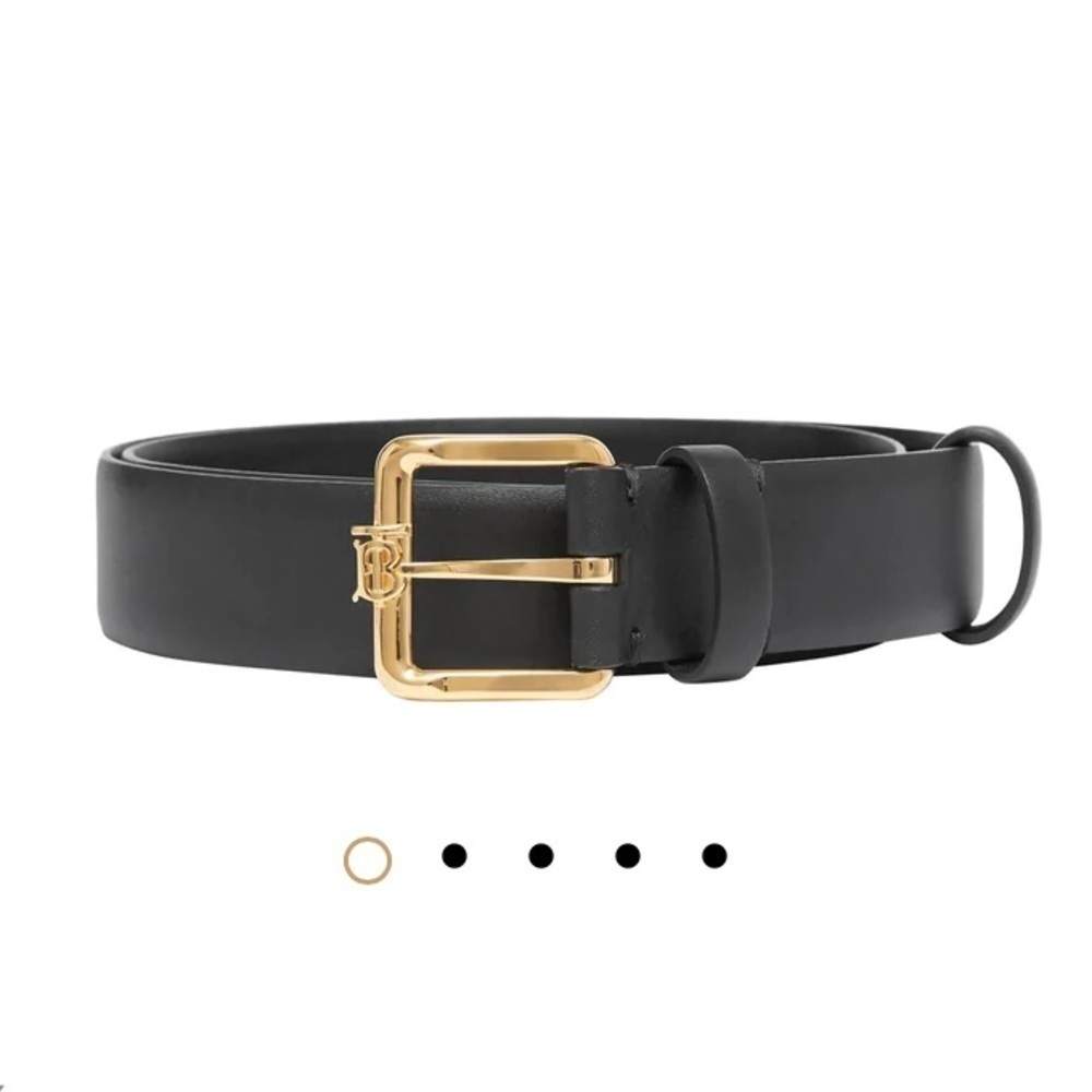 BURBERRY Leather Monogram Motif Black Leather Belt With Golden Buckle UNISEX